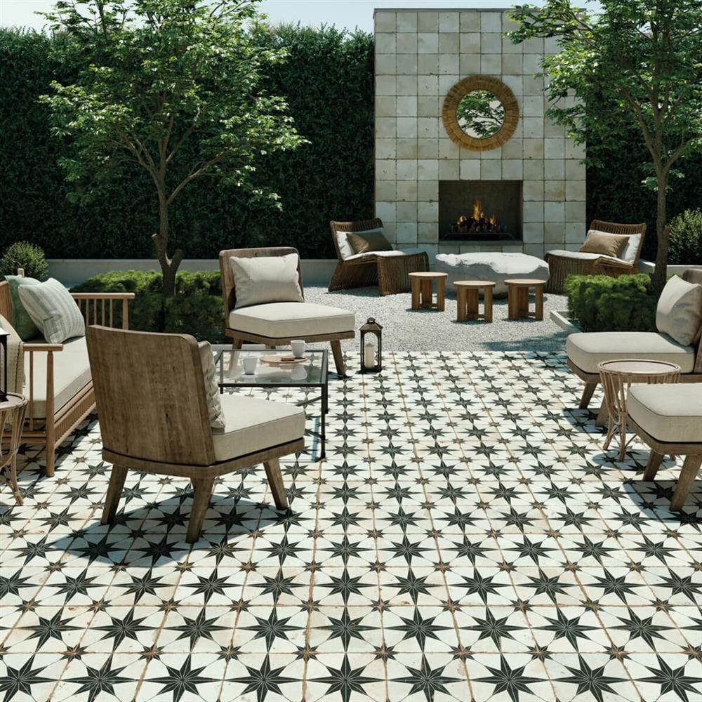 Rockstar Nero patterned patio tiles